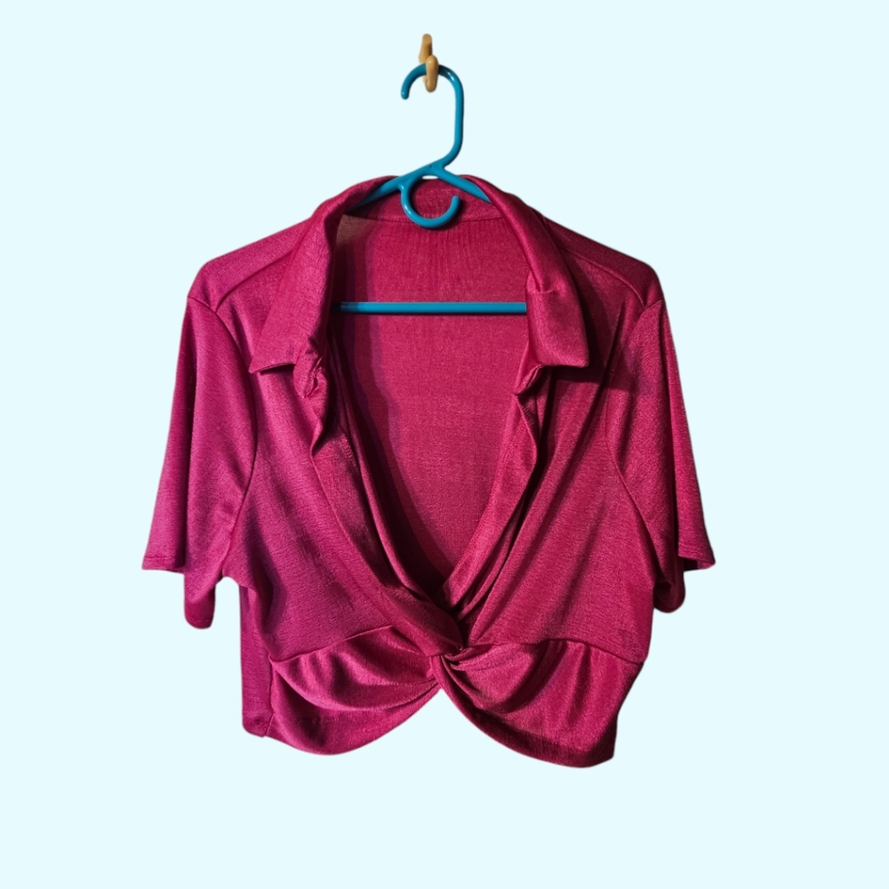 Metallic Pink Twisted Tie Crop Top